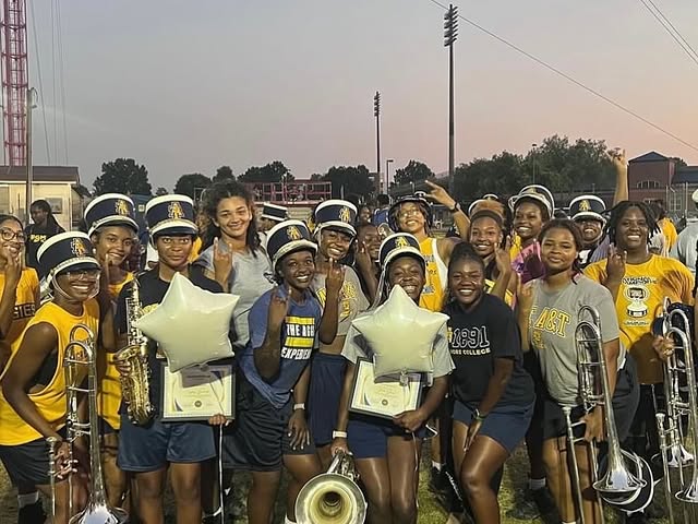 Blue & Gold Marching Machine euphonium players performing